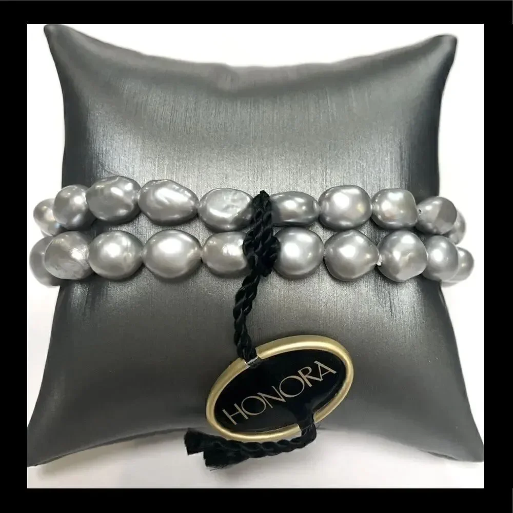 Honora Gray Stretchy Pearl Bracelets (Set of 2)